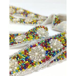Vintage Beaded Lace Trim 1.5" Wide X 6 Ft. Long Multicolor Snowflake Design